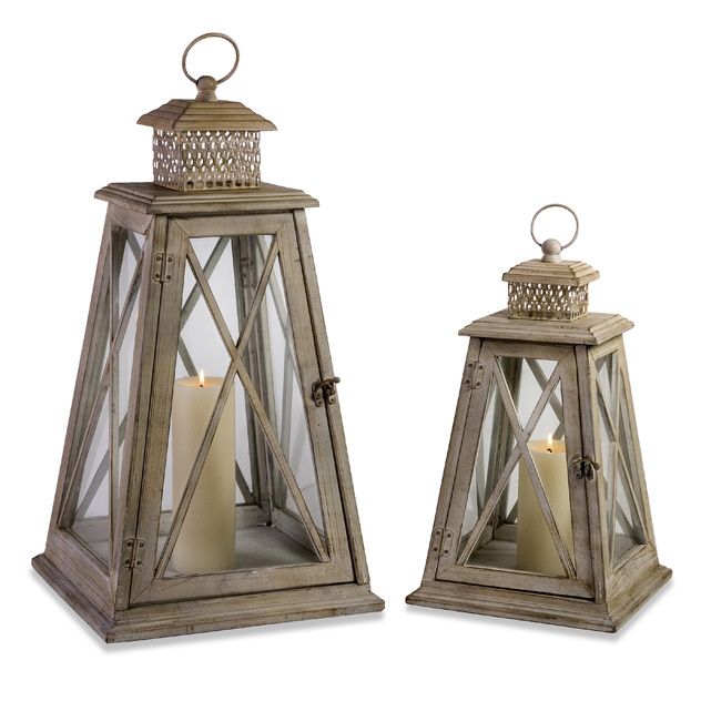   Wood S/2 CANDLE LANTERNS Candleholders Coastal Nautical Beachy  