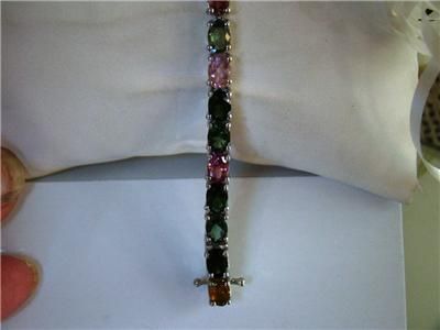 Plat/925 Multi Color Tourmaline Tennis Bracelet, 7.5  