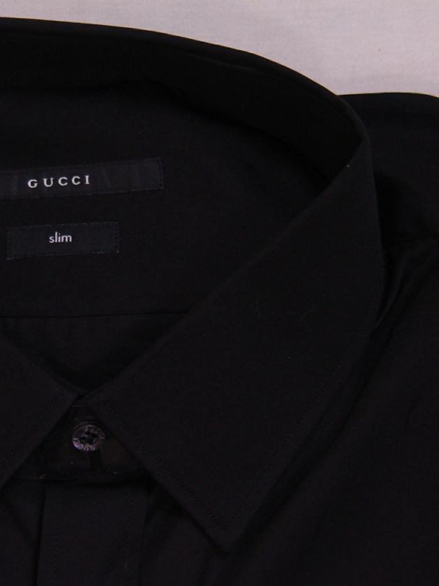 GUCCI SHIRT $495 BLACK SLIM FIT FRONT SEAM DRESS SHIRT 17.5/34 45e NEW 