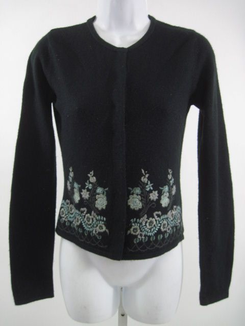 FREE PEOPLE Black Embroidered Cardigan Sweater Size PS  