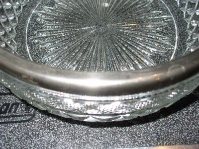 LEONARD CRYSTAL CUT GLASS BOWL WITH SILVER RIM  