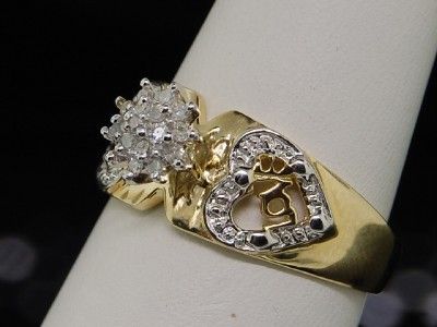 LADIES YG HEART CLUSTER DIAMOND RING ENGAGEMENT BAND  