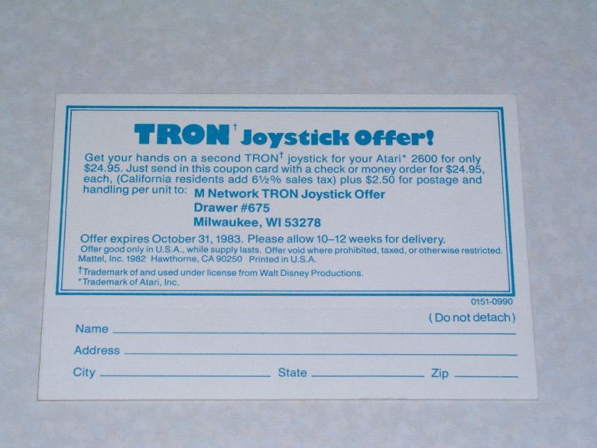 Network TRON Joystick Offer  mint  Atari 2600  