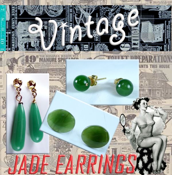 Vintage JADEite ? green earring lot 3 pairs estate sale  