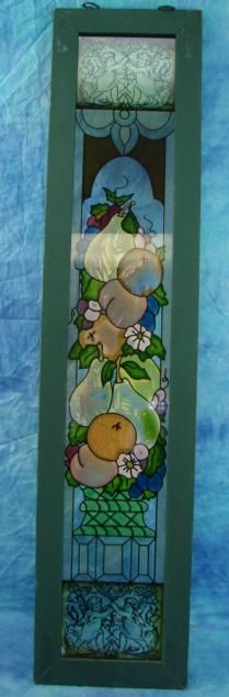   Glass Wood Framed Window Wall Hanging Picture Fruit & Cherubs 38 x 9