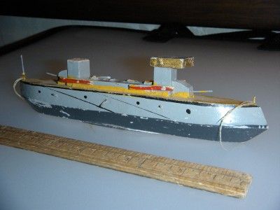 VINTAGE SOLID WOOD TOY SHIP MADE IN JAPAN  