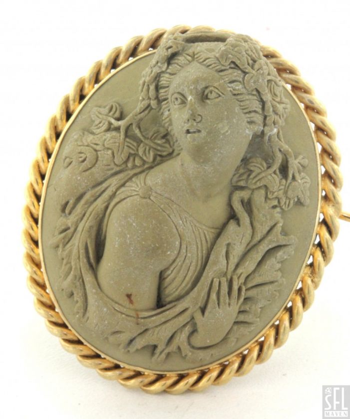 ANTIQUE 18K GOLD FANCY FRENCH LAVA ROCK CAMEO PIN/BROOCH  