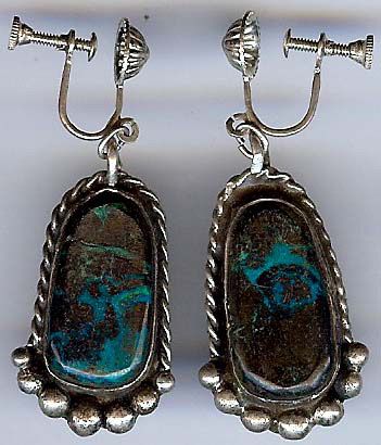 VINTAGE NAVAJO INDIAN STERLING SILVER & TURQUOISE DROP EARRINGS  