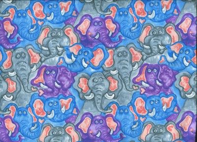 JUNGLE BUDDIES ELEPHANTS BLU PURP~ Cotton Quilt Fabric  