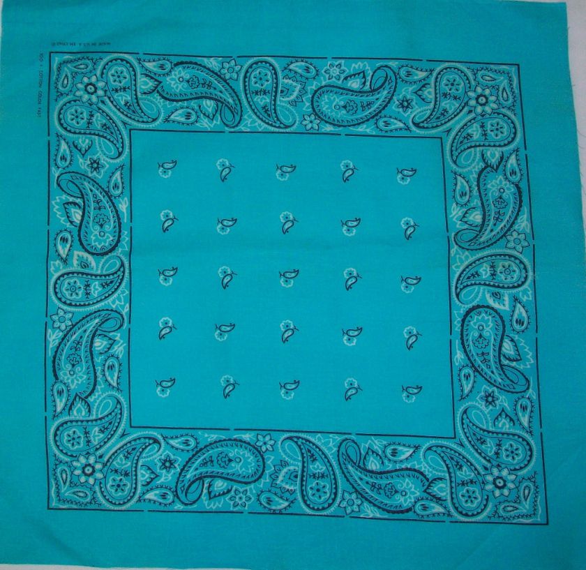 BLUE PAISLEY BANDANA SQUARES COTTON FABRIC  