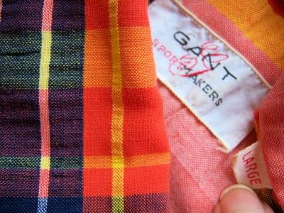 VTG GANT SPORT MADRAS SEERSUCKER Plaid 1/2 Button Front Collared Shirt 