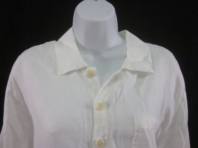 FLAX JEANNE ENGELHART White Linen Button Up Shirt Sz P  