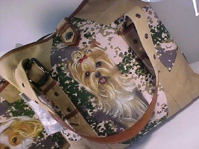 BEAUTIFUL TOTE YORKIE HANDPAINTED ON A BEAUTIFUL TOTE BAG , ROOMY 