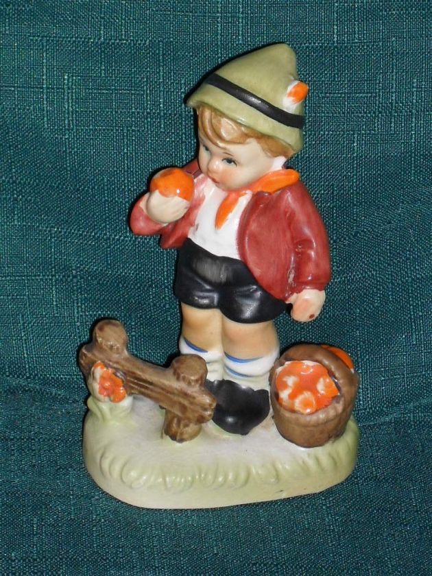   Ceramic LITTLE GERMAN BOY Eating Apples FIGURINE Hummel Look Alike