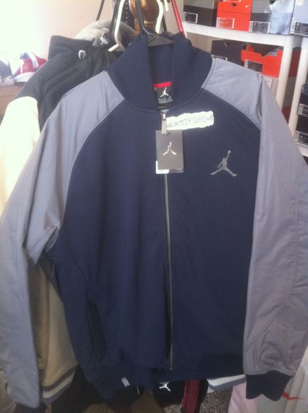   Jordan Letterman Jacket Navy Blue/Grey M Cool 11 Flint 13 True 1 3 5 7