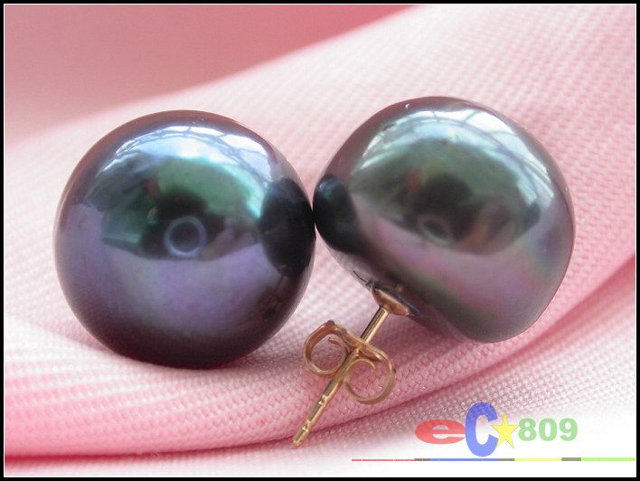 HUGE 15MM WHITE ROUND FRESHWATER PEARL EARRING 14KT  