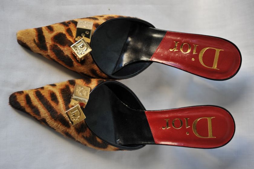   DIOR Gambler Leopard Pony Gold Dice Mule Slide Pump High Heel 5 35 NEW