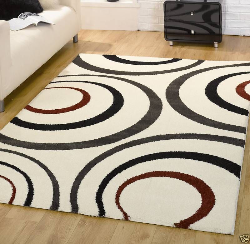 NEW LARGE MODERN CREAM RED BLACK X CIRCLES 120X170 RUGS  