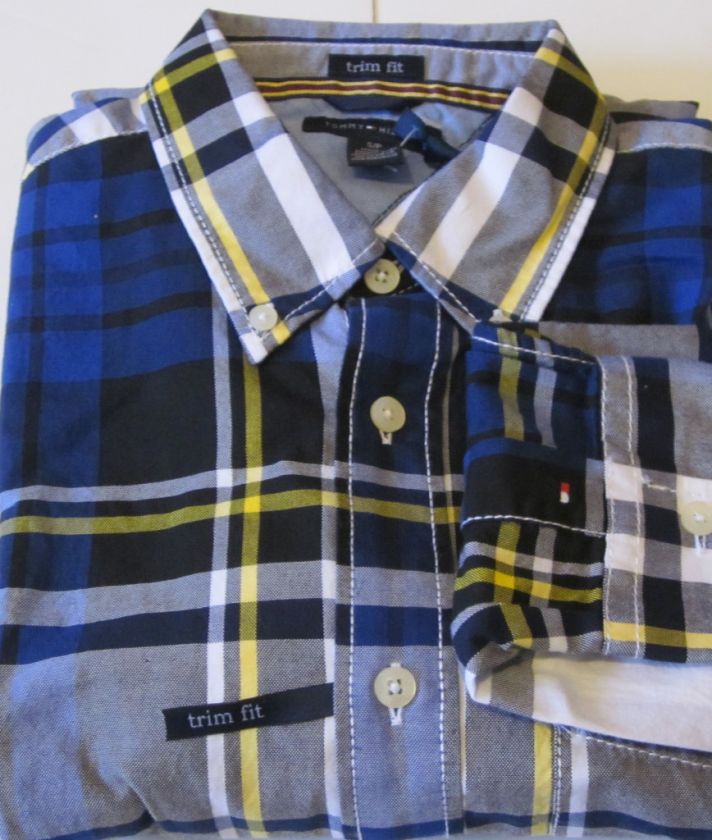 Tommy Hilfiger Mens Plaid Trim Fit Button Front Shirt  