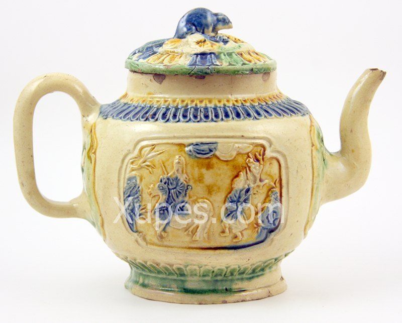 RARE CHINESE YIXING SANCAI GLAZED TEAPOT & COVER 18/19th C.  