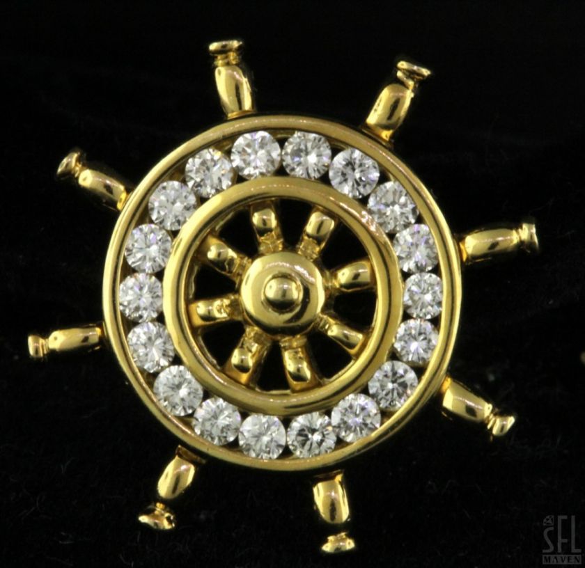 18K GOLD 1.08CT VS2/F DIAMOND NAUTICAL SHIPS HELM/WHEEL PENDANT 