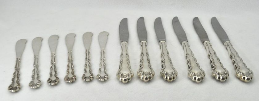 Lot (12) Silverplate Flowing Rose Dinner & Bread Knives  