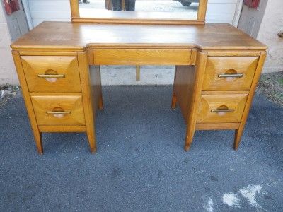 MID CENTURY JOHN WIDDICOMD ART DECO VANITY/MIRROR OAK  