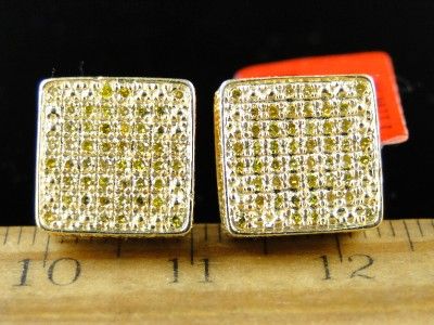   MENS/LADIES YELLOW FINISH CANARY DIAMOND 11 MM BEZEL 3D STUDS EARRINGS