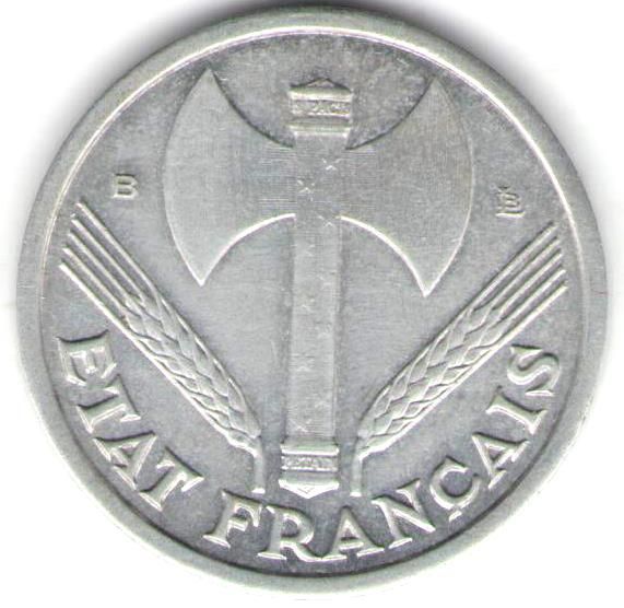 FRANCE COIN 1 FRANC 1944 B XF+  
