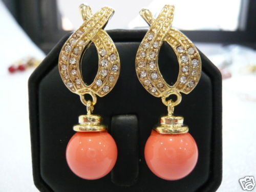 Elegant 18K GP Pink coral Beautiful Jewelry Earring  