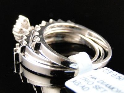   MENS ROUND WHITE GOLD DIAMOND ENGAGEMENT BRIDAL WEDDING RING TRIO SET