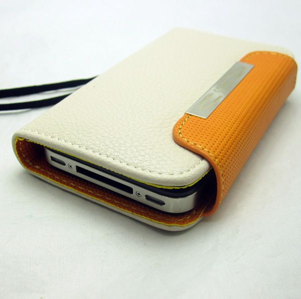    orange Luxury Wallet Faux Leather Sleeve Case for iPhone 4 4S  