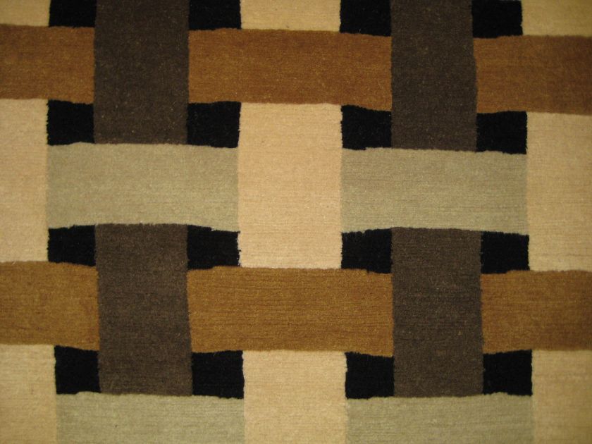 6x9 Black Brown Beige Modern Hand knotted Rug Nepal 100 knot Basket 