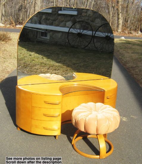 Heywood Wakefield Crescendo Birch Vanity & Pouffe Stool By 1939 