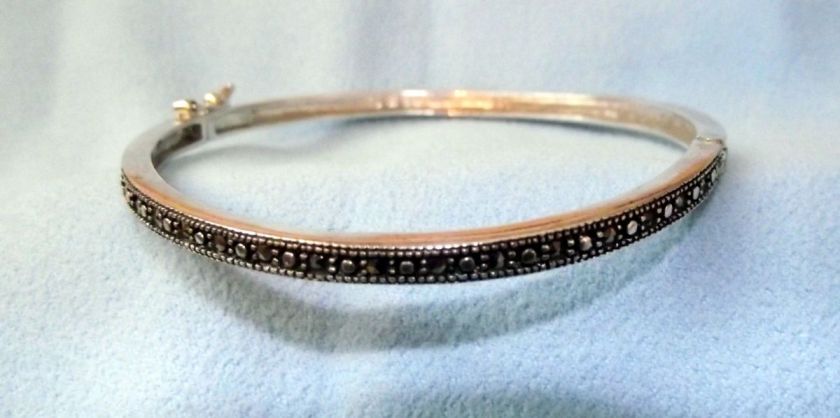   Sterling Silver Bangle Bracelet Genuine Marcasite Stones 13.7 grams