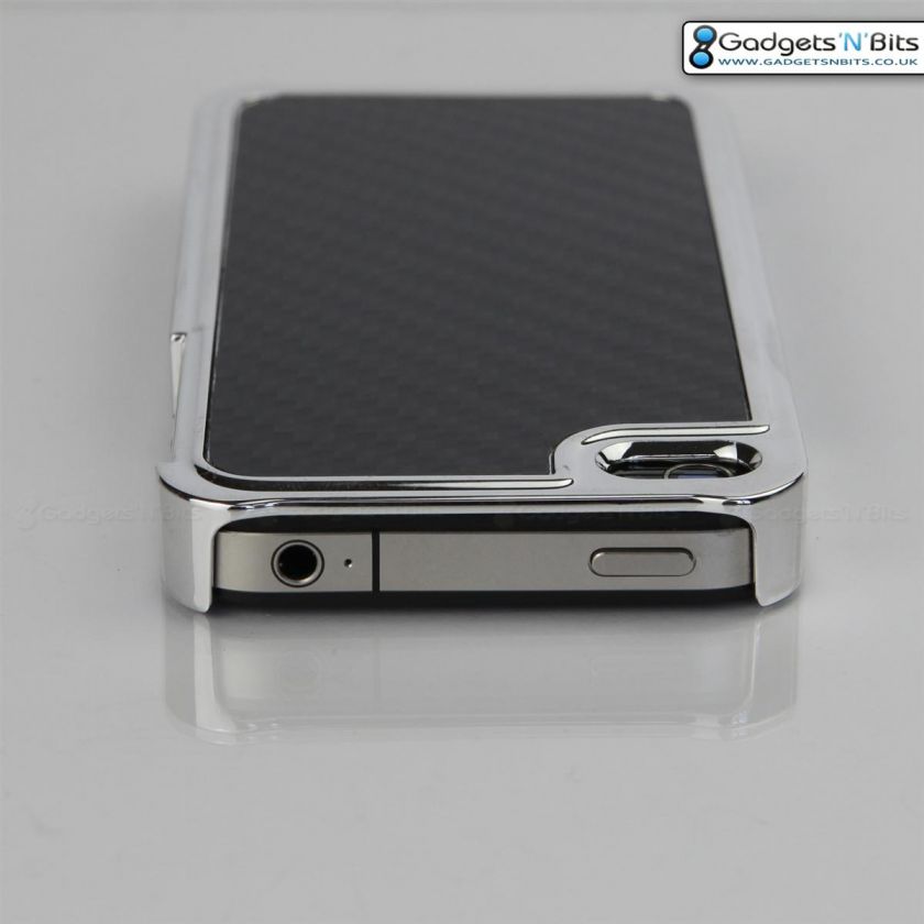 REAL CARBON FIBRE SILVER BUMPER CASE COVER FOR APPLE iPhone 4 4S XMAS 