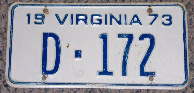 1973 VIRGINIA DEALER LICENSE PLATE  3 DIGIT  VA  TAGS  