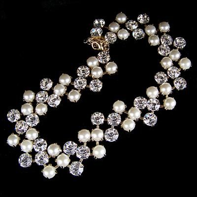 vintage antique style jewellery gold gp rhinestone faux pearl choker 