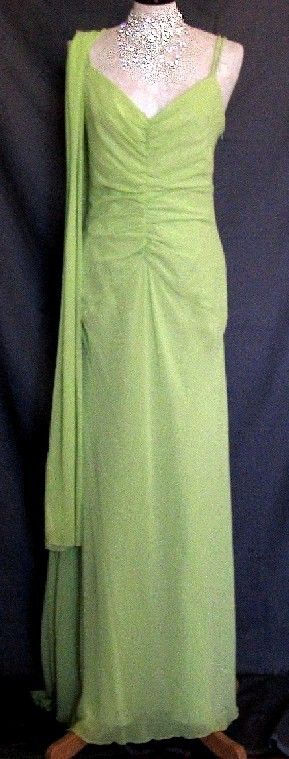   Jessica McClintock Lime Green Chiffon Crepe Slinky Dress Gown Size 8