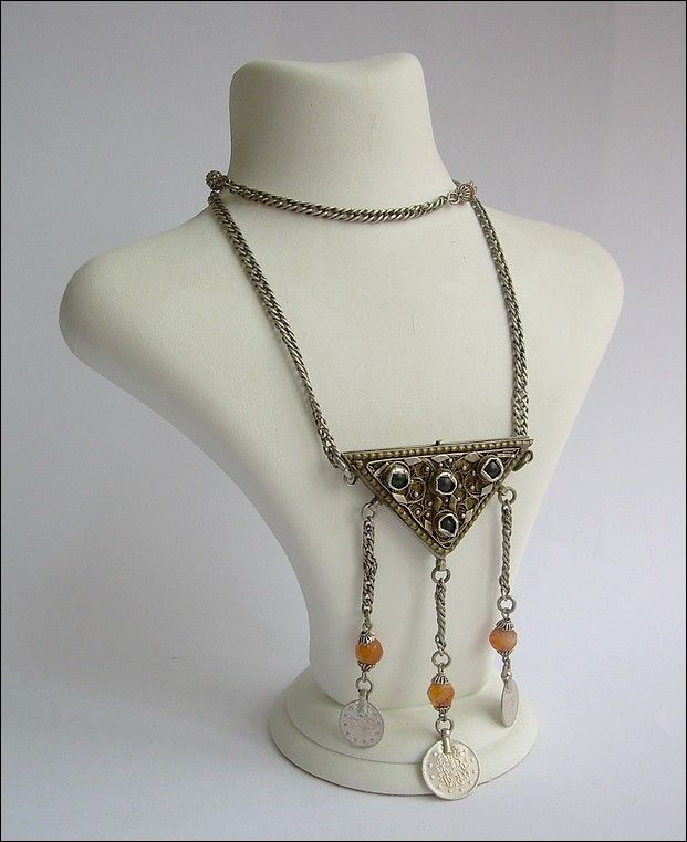 19TH CENTURY OTTOMAN / TURKISH SILVER AMULET NECKLACE  