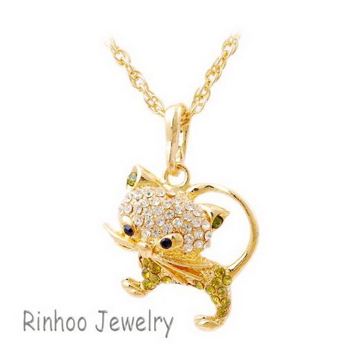 Cartoon Cat 28MM Sweater Chain Long Pendant Necklace 1p 6Color 