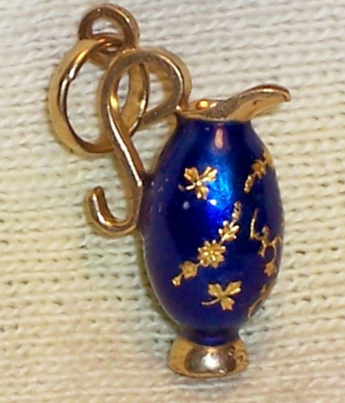 VINTAGE 18K Gold Enamel WATER / MILK JUG Charm BEAUTY  