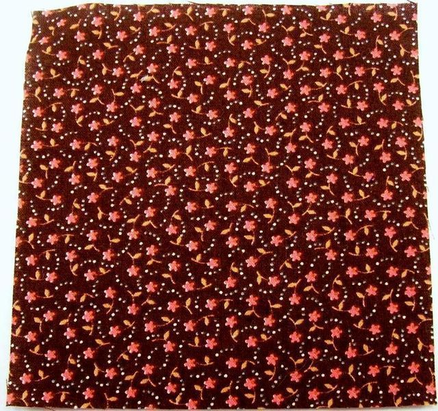 15 Brown Fabric Squares Quilt Blocks with Pink Flowers 4x4  