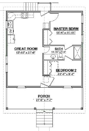 Complete House Plans    672 s/f Cottage   2 bed/1 bath  