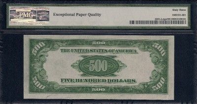 1934 $500 Five Hundred Dollar Bill PMG 63 EPQ Federal Reserve Note San 