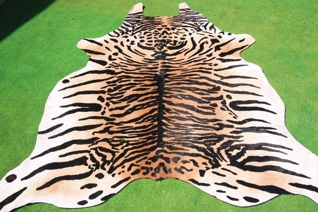 Tiger Print/Printed Cowhide Cowskin Cow Hide Rug Animal Leather Carpet 