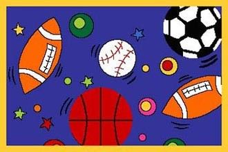 KIDS CHILDREN 5 X 7 SPORTS THEME RED OR BLUE GEL RUG  