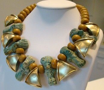 WILD VTG 60s MAYAN/AZTEC/INCA POTTERY GODS NECKLACE  