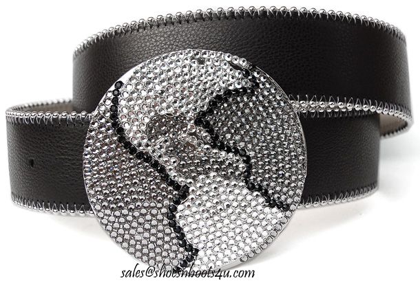 simon SWAROVSKI CRYSTAL GLOBE BUCKLE BELT BB L 34 NEW $260  