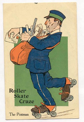 ROLLER SKATING CRAZE POSTMAN 1907 SKATE POSTCARD PC5472  